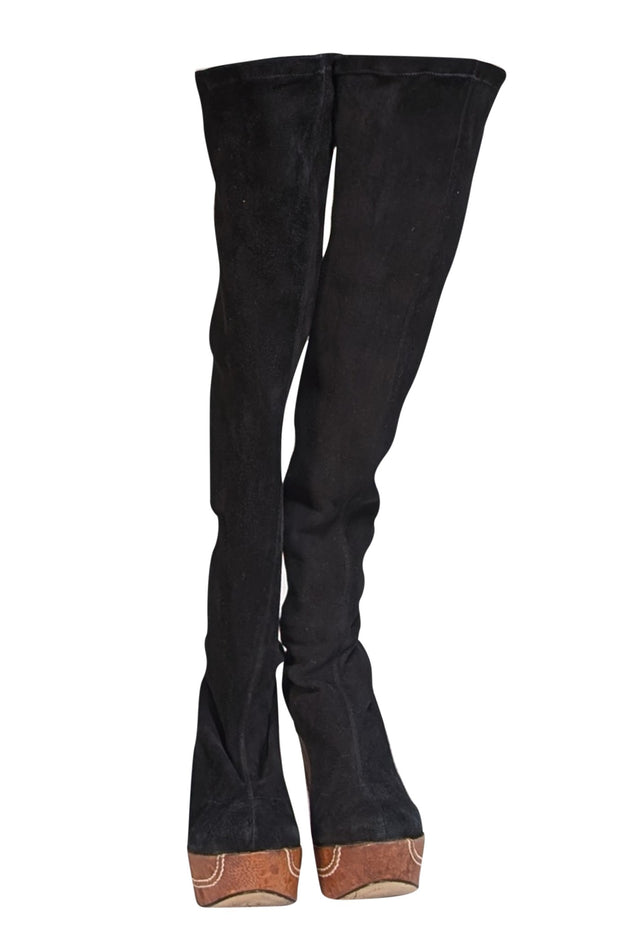 Rodo - Black Suede Platform Heeled Tall Boots Sz 9 - Current Boutique