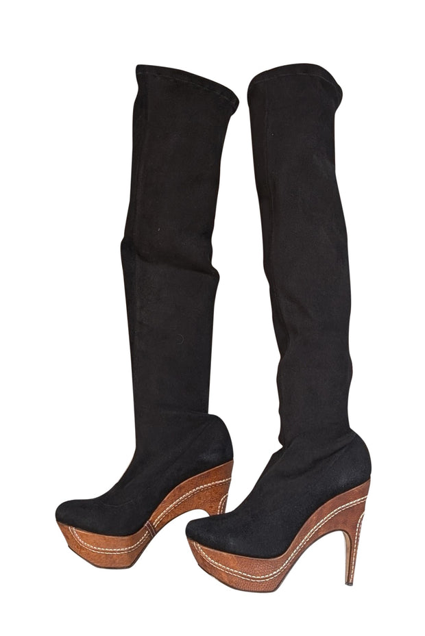 Rodo - Black Suede Platform Heeled Tall Boots Sz 9 - Current Boutique