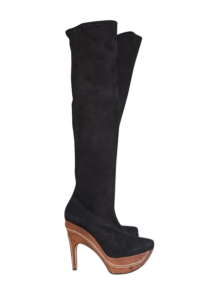 Rodo - Black Suede Platform Heeled Tall Boots Sz 9 - Current Boutique