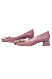 Current Boutique-Roger Vivier - Mauve Leather Chunky Heel Pumps w/ Large Buckle Sz 12