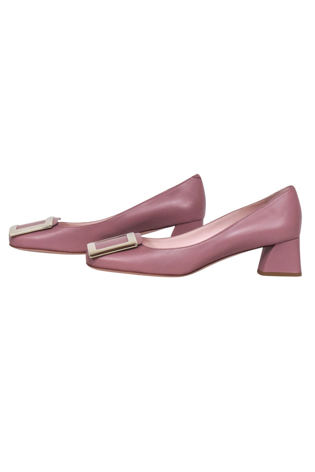 Current Boutique-Roger Vivier - Mauve Leather Chunky Heel Pumps w/ Large Buckle Sz 12