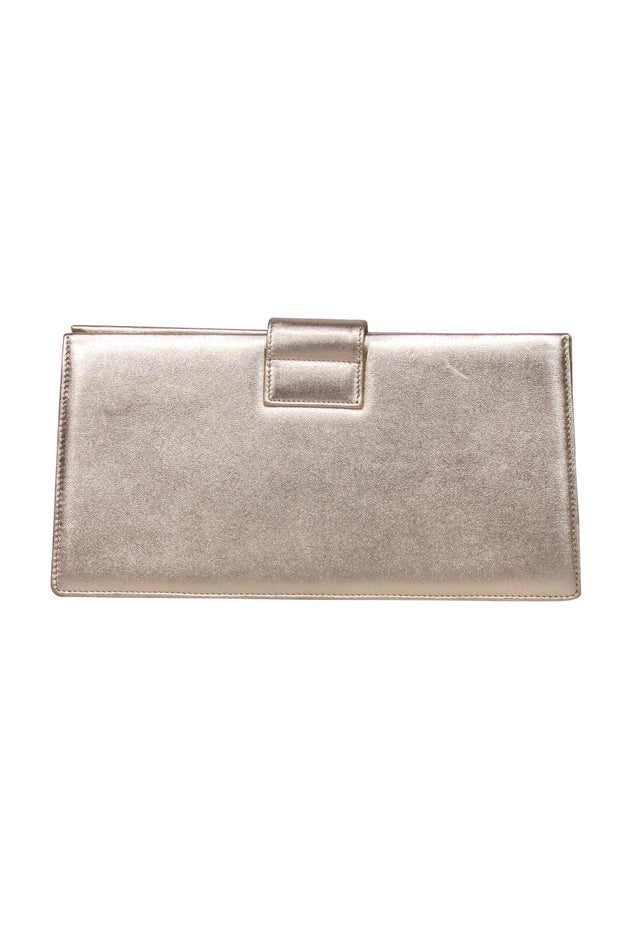 Current Boutique-Roger Vivier - Gold Metallic Clutch w/ Jewel Front Detail