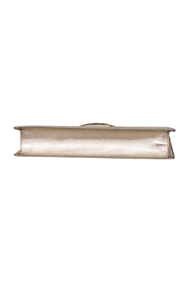 Current Boutique-Roger Vivier - Gold Metallic Clutch w/ Jewel Front Detail