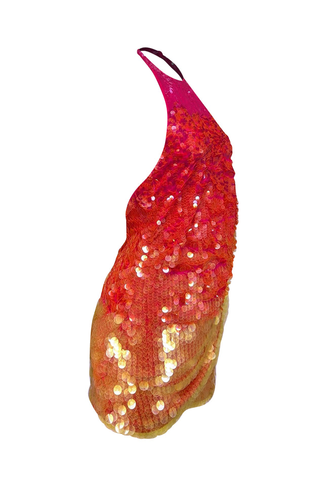 Ronny Kobo - Pink, Orange, & Yellow Ombre Sequin Halter Dress Sz S - Current Boutique