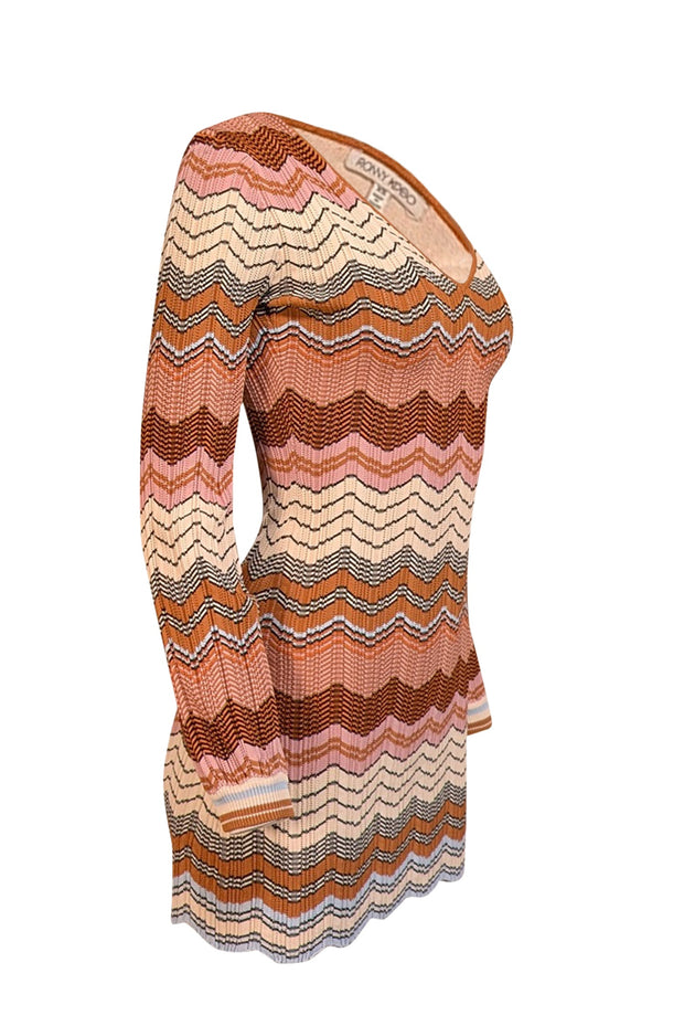 Current Boutique-Ronny Kobo - Pink, Tan, & Cream Chevron Knit Mini Dress Sz XS