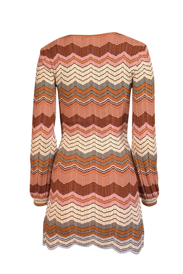 Current Boutique-Ronny Kobo - Pink, Tan, & Cream Chevron Knit Mini Dress Sz XS