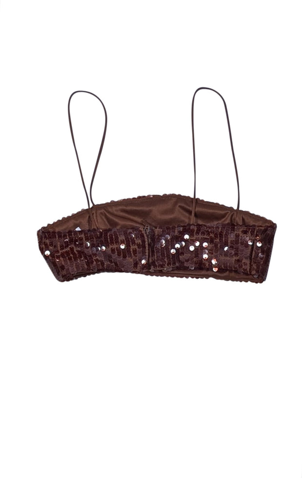 Ronny Kobo - Brown Sequin "Syd" Crop Top Sz XS - Current Boutique