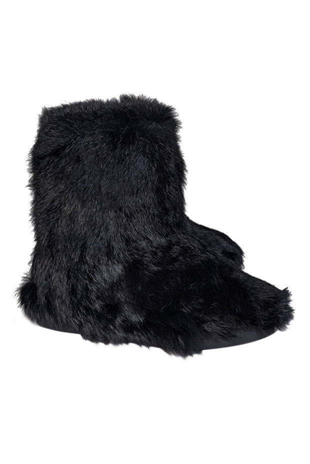 Current Boutique-Ruco Line - Black Rabbit Fur Short Boots Sz 8