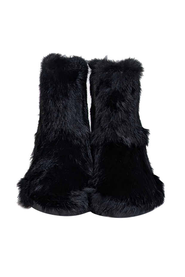 Current Boutique-Ruco Line - Black Rabbit Fur Short Boots Sz 8