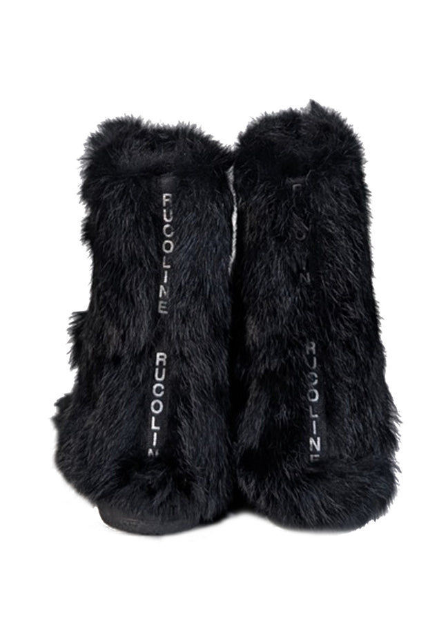 Current Boutique-Ruco Line - Black Rabbit Fur Short Boots Sz 8