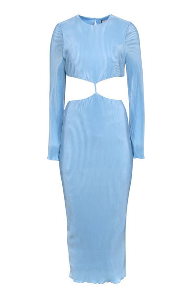 Current Boutique-Runaway The Label - Light Blue Satin Micro Pleated Mid Cutout Maxi Dress Sz 4