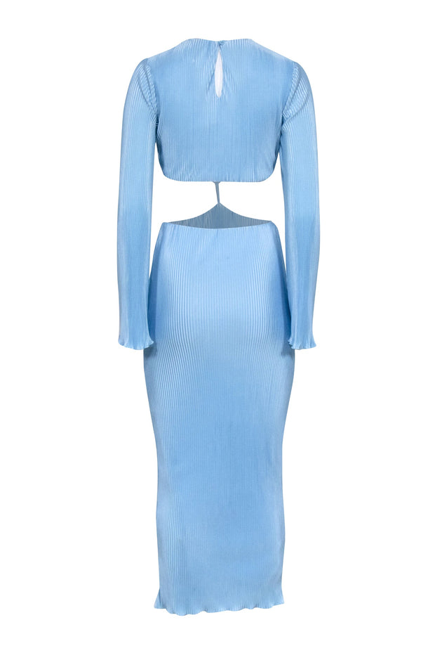 Current Boutique-Runaway The Label - Light Blue Satin Micro Pleated Mid Cutout Maxi Dress Sz 4
