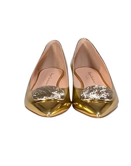 Current Boutique-Rupert Sanderson - Gold Metallic Pointed Toe Flats Sz 7.5