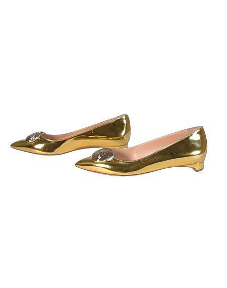 Current Boutique-Rupert Sanderson - Gold Metallic Pointed Toe Flats Sz 7.5