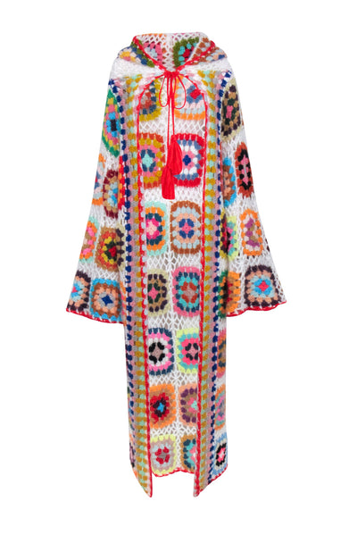Current Boutique-Saachi - Rainbow Square Crochet Hooded Kimono One Size