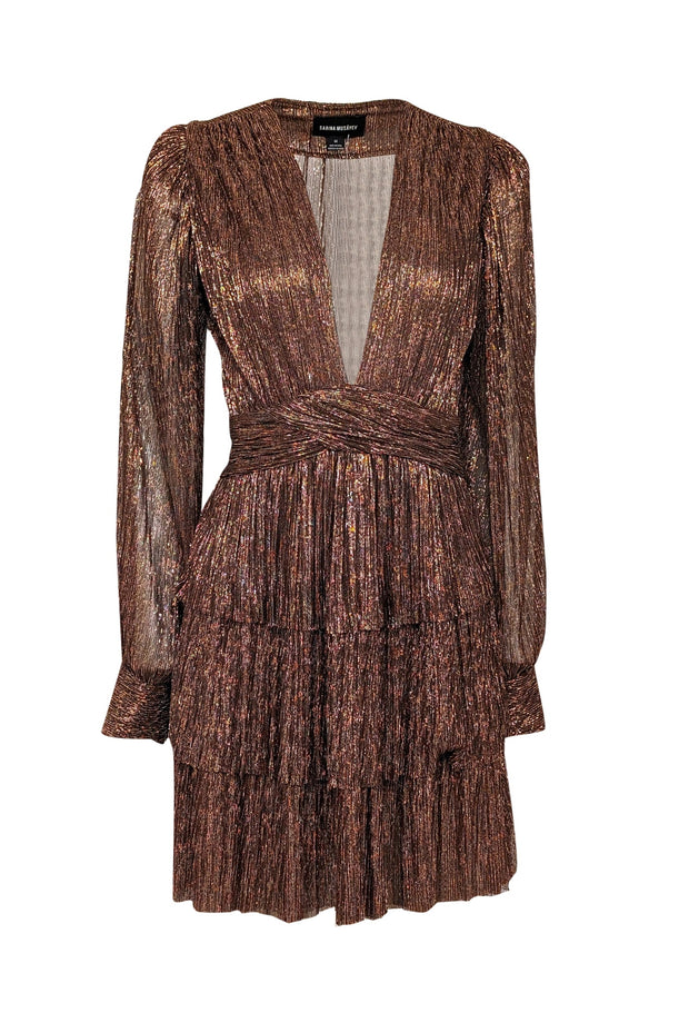 Current Boutique-Sabina Musayev - Copper & Black Metallic V-neckline Dress Sz M