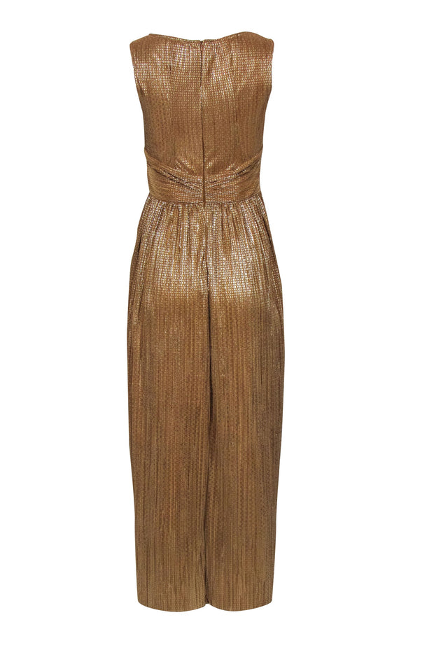 Current Boutique-Sabina Musayev - Gold Pleated Metallic Sleeveless Maxi Dress Sz 6