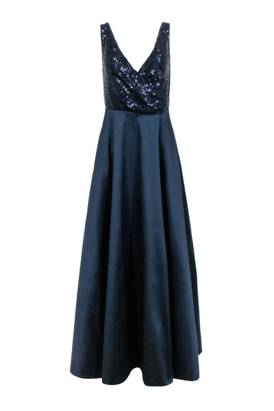 Current Boutique-Sachin & Babi - Navy Wrap Sequin Bodice Formal Dress Sz 4