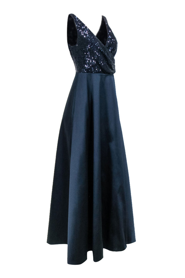 Current Boutique-Sachin & Babi - Navy Wrap Sequin Bodice Formal Dress Sz 4