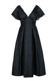 Current Boutique-Sachin & Babi - Black Moire Taffeta Midi Dress w/ Eyelet Lace Trim Sz 6