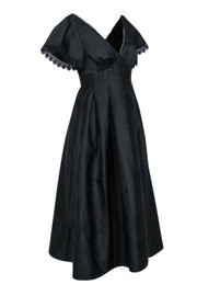 Current Boutique-Sachin & Babi - Black Moire Taffeta Midi Dress w/ Eyelet Lace Trim Sz 6
