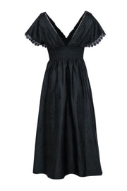 Current Boutique-Sachin & Babi - Black Moire Taffeta Midi Dress w/ Eyelet Lace Trim Sz 6