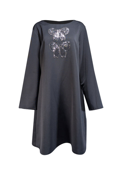Sail to Sable - Black Long Sleeve Sheath Dress w/ Sequin Bow Detail Sz XXXL - Current Boutique