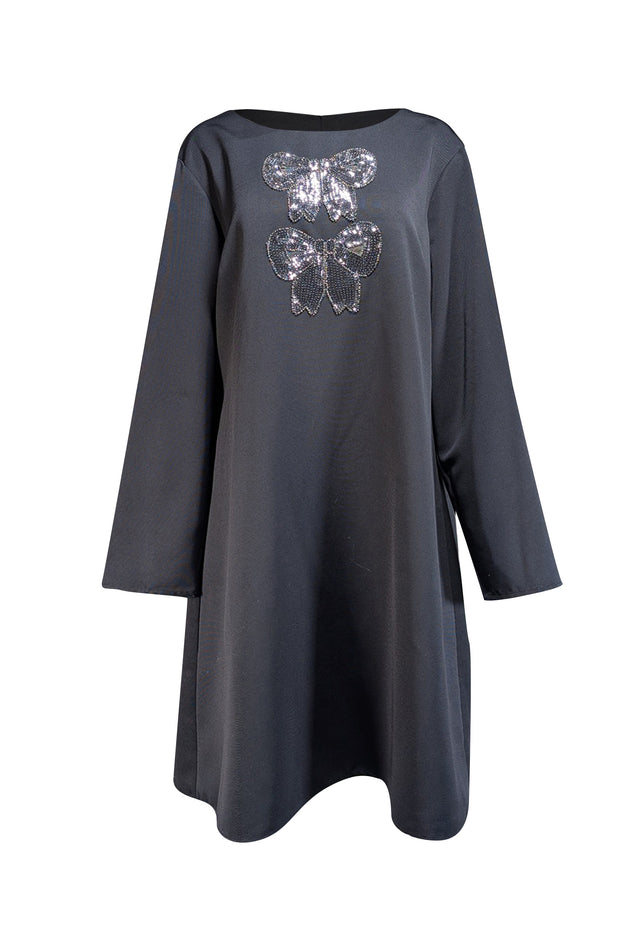Sail to Sable - Black Long Sleeve Sheath Dress w/ Sequin Bow Detail Sz XXXL - Current Boutique