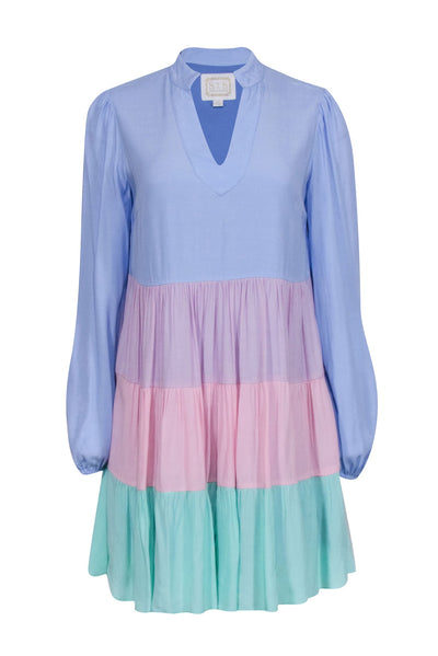 Current Boutique-Sail to Sable - Pastel Blue, Pink, & Mint Green Color Block Shift Dress Sz XS