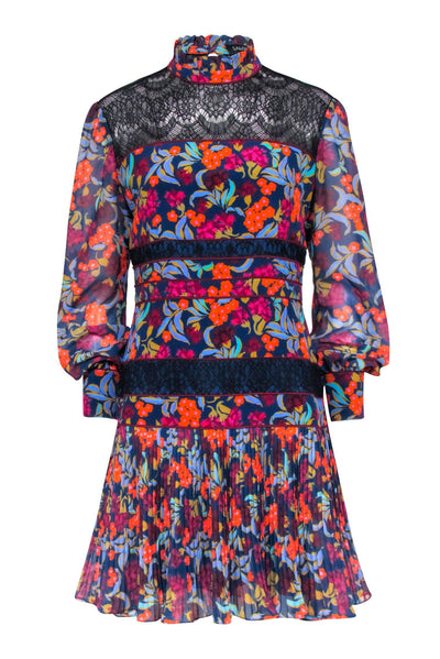 Current Boutique-Saloni - Blue, Black, & Multi Color Floral Print Dress Sz 10