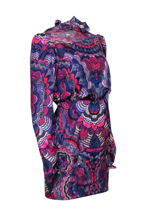 Current Boutique-Saloni - Purple, Pink, & Multi Color Floral Ruffle Neckline Dress Sz 4