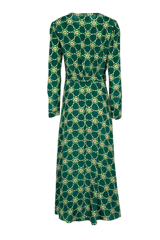 Current Boutique-Saloni - Green Star Print Button Front Silk Dress Sz 8