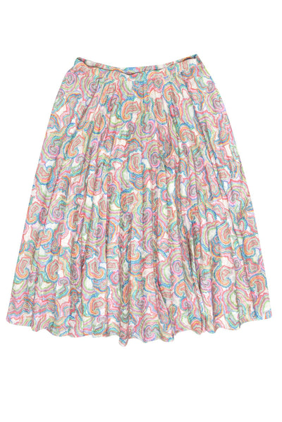 Current Boutique-Saloni - White & Multi Color Print Pleated Skirt Sz 12