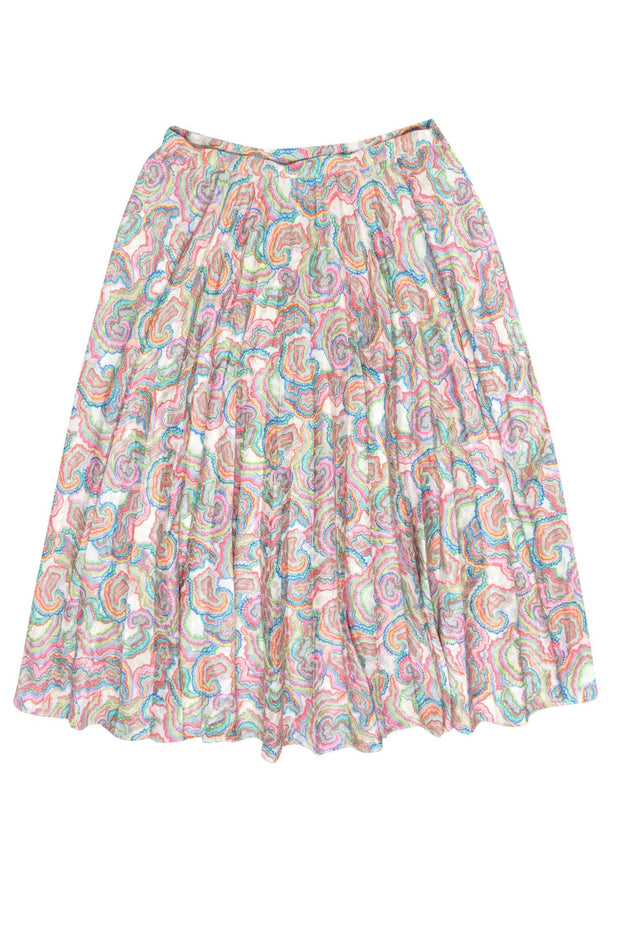 Current Boutique-Saloni - White & Multi Color Print Pleated Skirt Sz 12