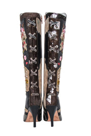 Current Boutique-Sam Edelman - Brown & Beige Floral Embroidered Leather Tall Boots Sz 6