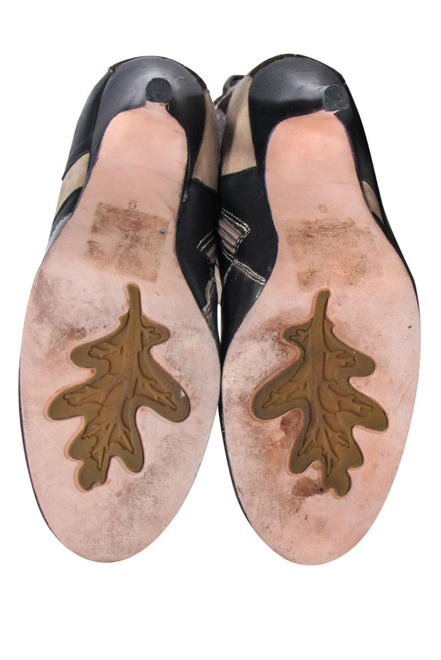 Current Boutique-Sam Edelman - Brown & Beige Floral Embroidered Leather Tall Boots Sz 6