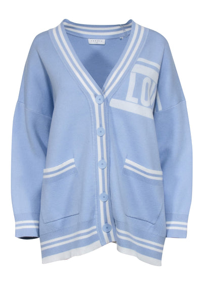 Current Boutique-Sandro - Blue Knit "Love" Cardigan Sz M