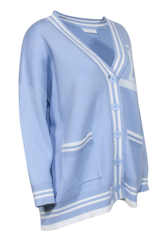 Current Boutique-Sandro - Blue Knit "Love" Cardigan Sz M