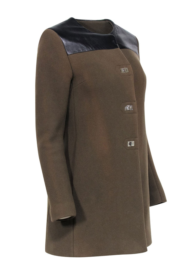 Current Boutique-Sandro - Olive Wool Blend Coat w/ Lamb Leather Detail Sz 6