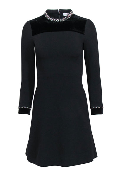 Current Boutique-Sandro - Black A-Line Dress w/ Rhinestone Trim Sz 2