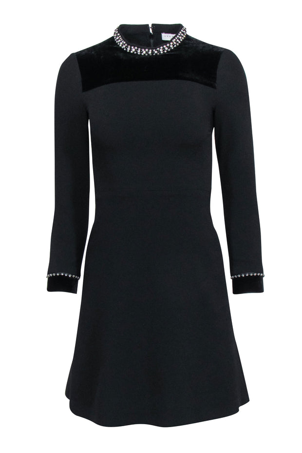 Current Boutique-Sandro - Black A-Line Dress w/ Rhinestone Trim Sz 2