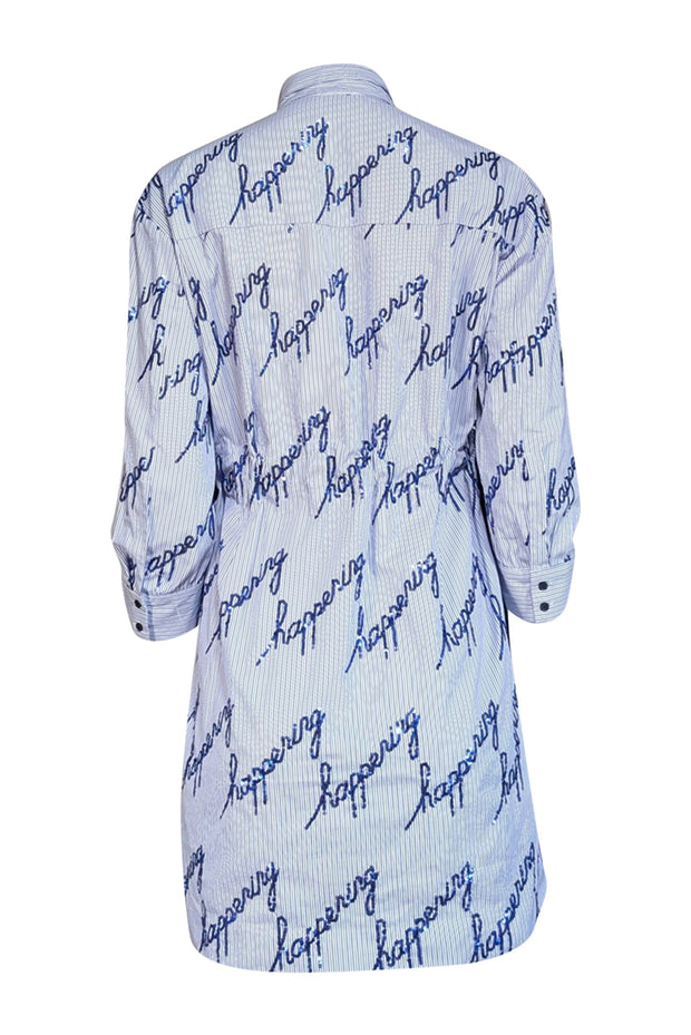 Current Boutique-Sandro - Blue & White Striped Embellished Shirtdress Sz 2