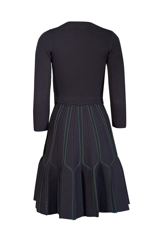 Current Boutique-Sandro - Navy Ribbed Knit Dress w/ Pleated Skirt Sz 4