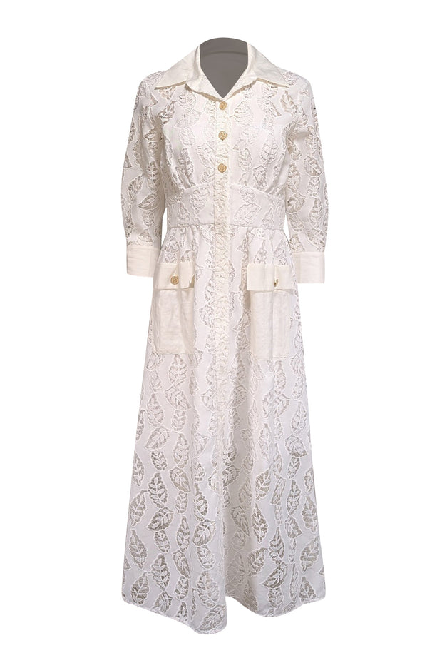 Current Boutique-Sandro - White Eyelet Lace Button Front Dress Sz 4