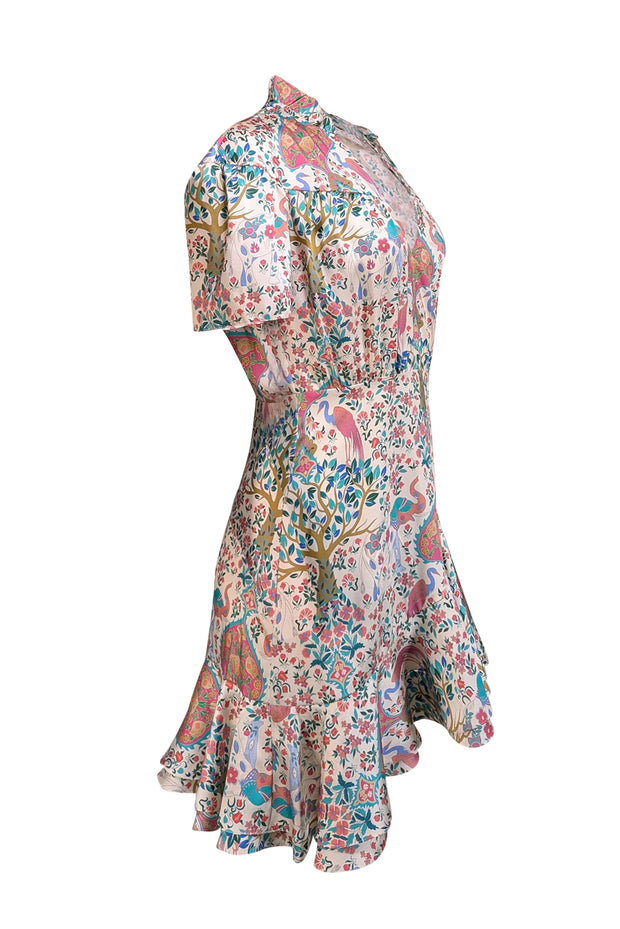Current Boutique-Sandro - Ivory, Pink, Blue, & Green Print V-Neckline Dress Sz S