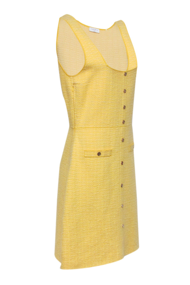 Current Boutique-Sandro - Yellow Tweed Button-Up Sleeveless A-Line Dress Sz L