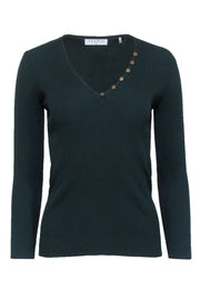 Current Boutique-Sandro - Dark Green Ribbed Knit V-Neck Top Sz S
