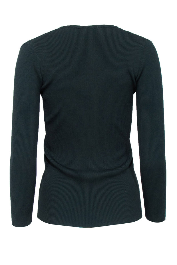 Current Boutique-Sandro - Dark Green Ribbed Knit V-Neck Top Sz S