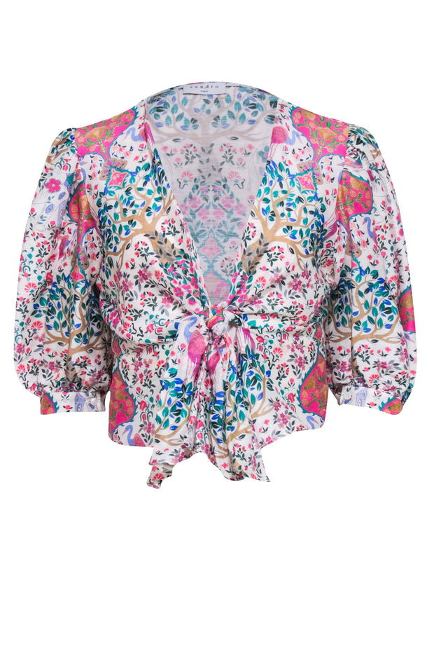 Current Boutique-Sandro - Ivory w/ Multicolor Floral Paisley Print Linen & Silk Blend Top Sz XL
