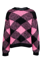 Current Boutique-Sandro - Pink & Black Diamond Patterned Mohair Blend Sweater Sz M